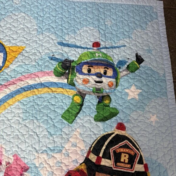 ROBOCAR POLI Toddler Bed Quilt Blanket Comforter Blue 38" x 55" - Picture 3 of 13